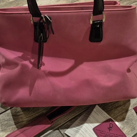 Diane Von Furstenberg Pink Canvas Suede Large Purse Travel Bag Crossbody - Picture 8 of 9